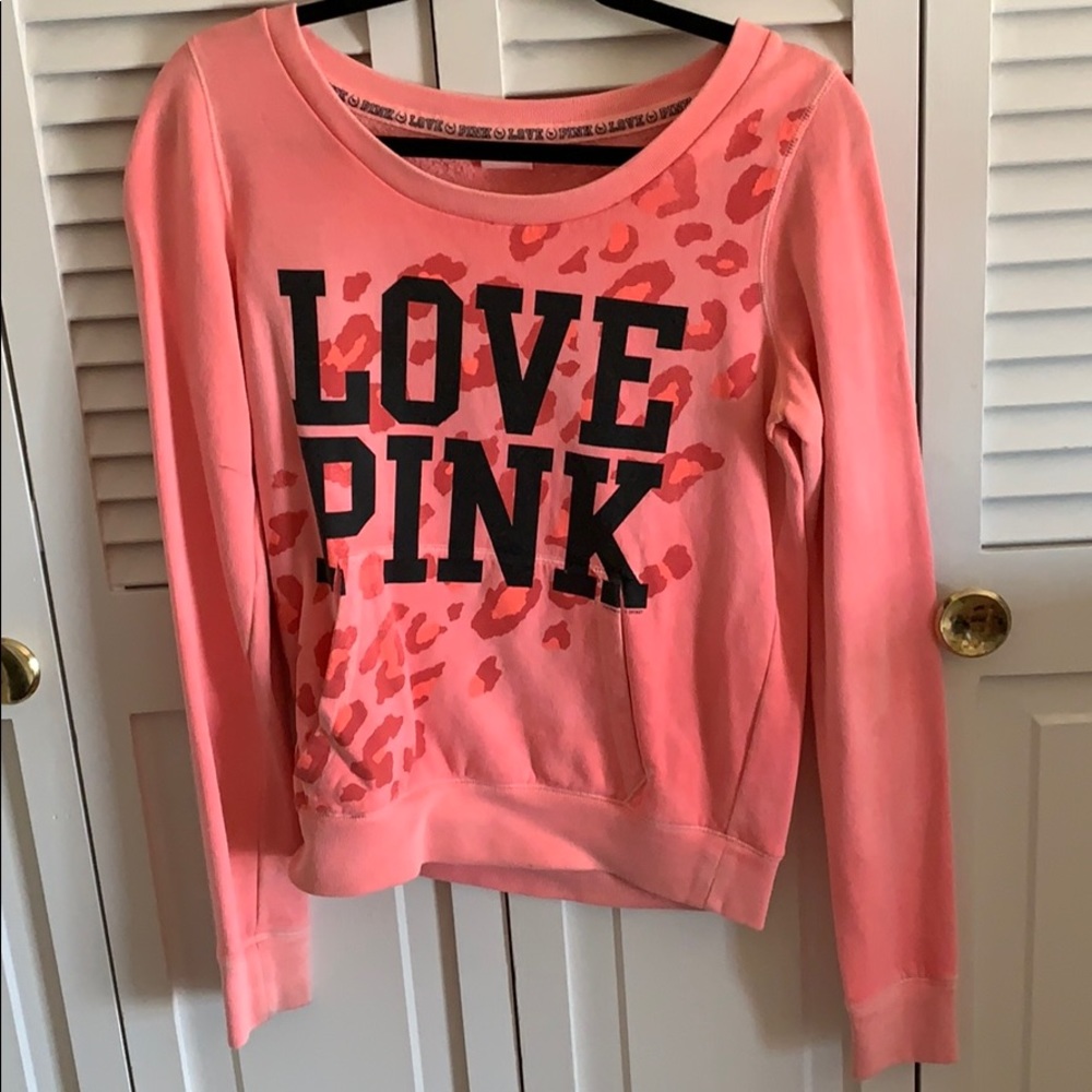 Pink leopard crew neck hoodie